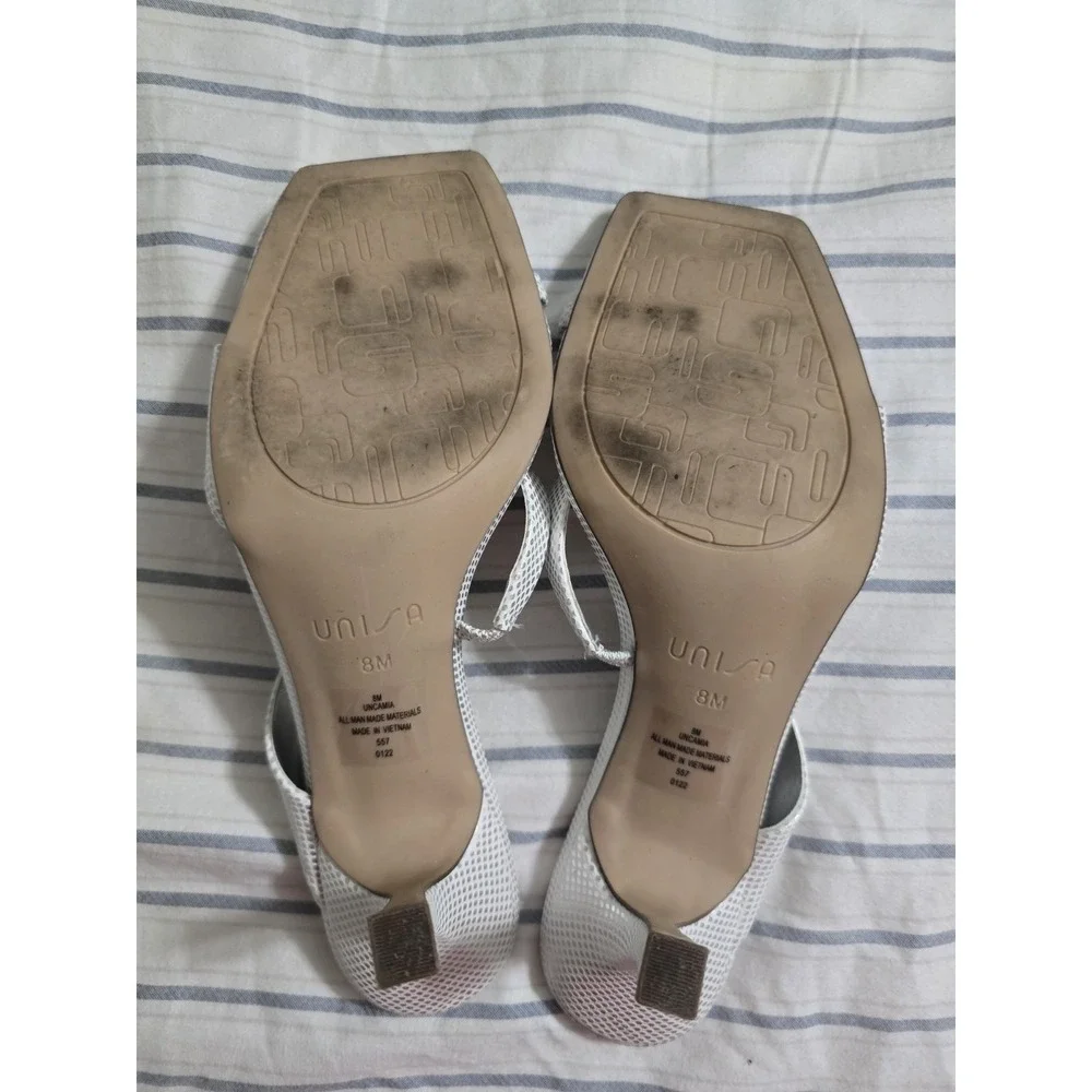 Unisa Women's White Silver Uncamia Kitten‎ Heel Pump Stiletto Sandals - 8M